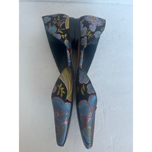 Marc Fisher D’Orsay Blue Gold Floral Pattern Flat Slip On Pointy Toe Shoes 9.5M - Picture 5 of 11